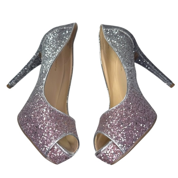 Marc Fisher Harpyly Heels Pumps Sz 9.5 Silver Pink Peep Toe Sparkle Glitter - Picture 6 of 16